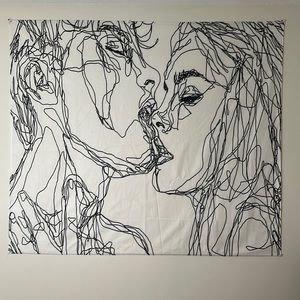 Minimalist Black and White Line Art Lovers Tapestry Wall Decor